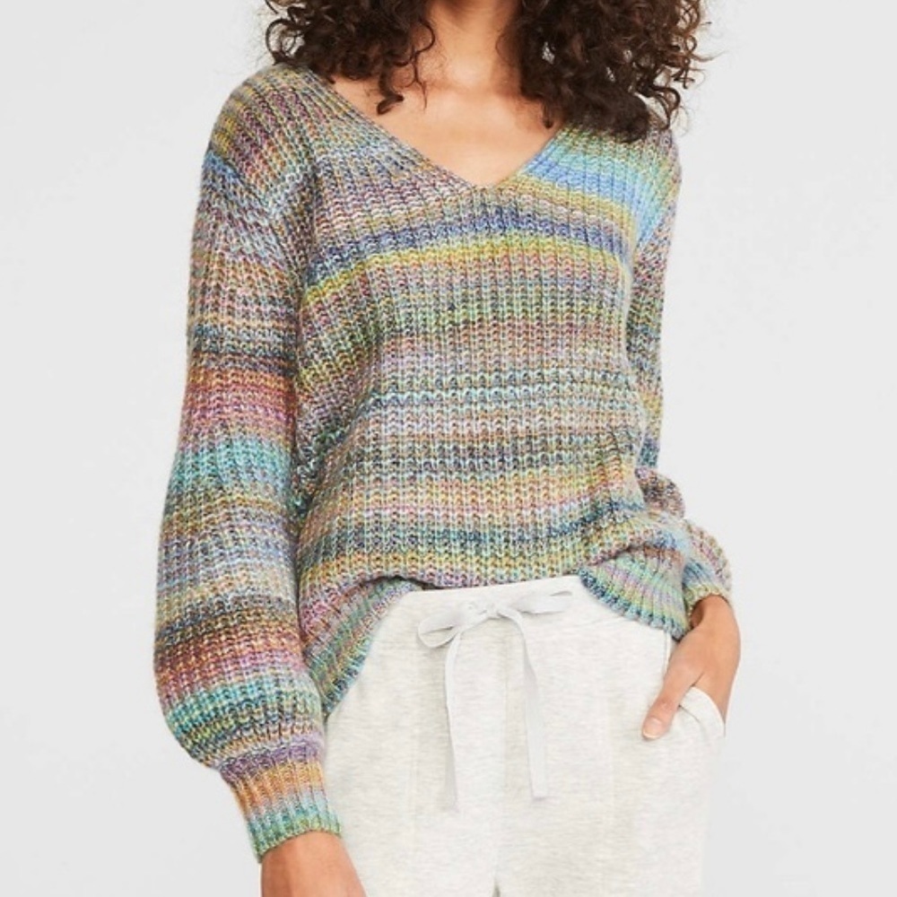 LOFT Lou & Grey V-neck Rainbow Knit Sweater​​​​​​​​​​​​​​​​​​​​​​​​​​​​